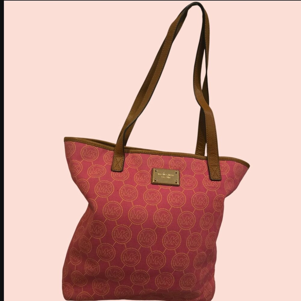 Michael Kors Hot Pink Signature MK Logo Canvas EUC